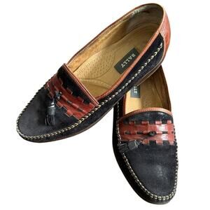 Bally Black and Brown Suede Marcello Made In Italy Leather Tassel Loafer 9